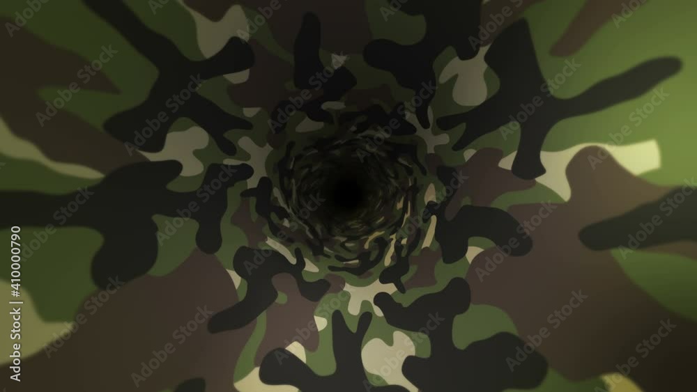 Green camouflage pattern background. Military uniform concept. Abstract line and wave texture. Loop animation.