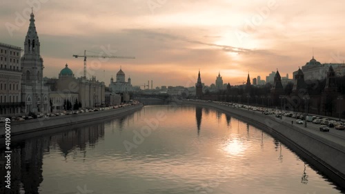 sunset on the background of the Moscow river
