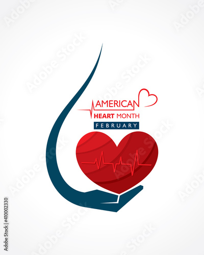 Vector illustration of National American Heart Month observed in February