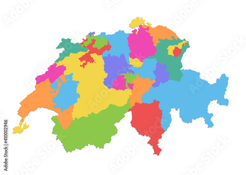 Switzerland map  administrative division  separate individual regions  color map isolated on white background blank