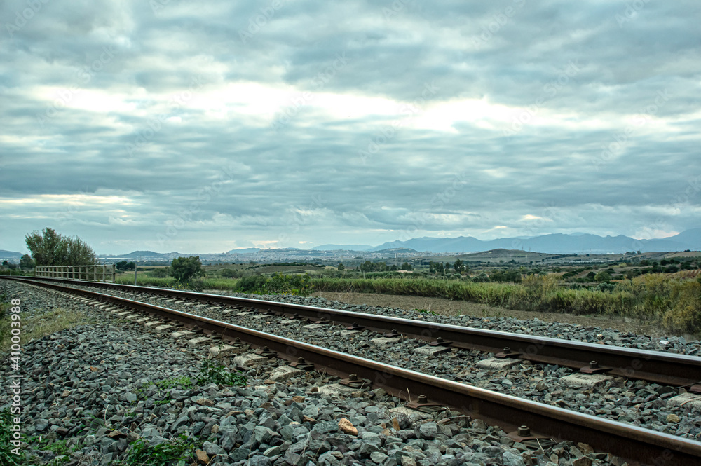 Photograph of the railway in the countryside of Sardinia Photograph of the railway in the countryside of Sardinia