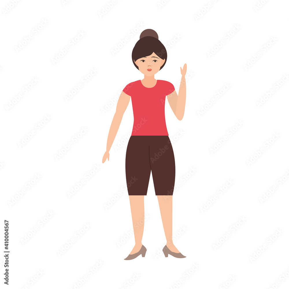 young woman with bun hair standing character young woman with bun hair standing character
