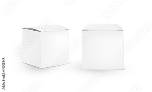 Blank paper boxes mockup. Cardboard square cosmetic box mockup isolated on white background. © dark322