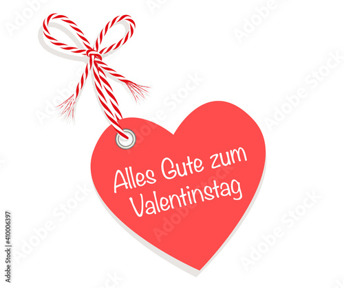 Herz „Alles Gute zum Valentinstag“ zum Valentinstag mit rot-weiße Kordel Schnur,
Vektor Illustration isoliert auf weißem Hintergrund

