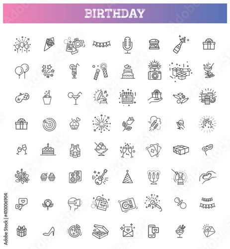 Happy Birthday Party line icon set