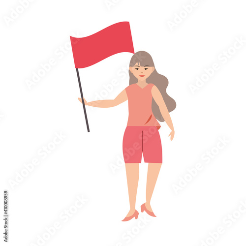 woman holds flag cartoon white background