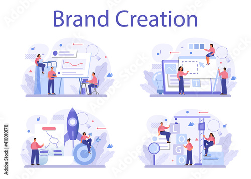 Brand creation concept set. Marketing specialist design unique company