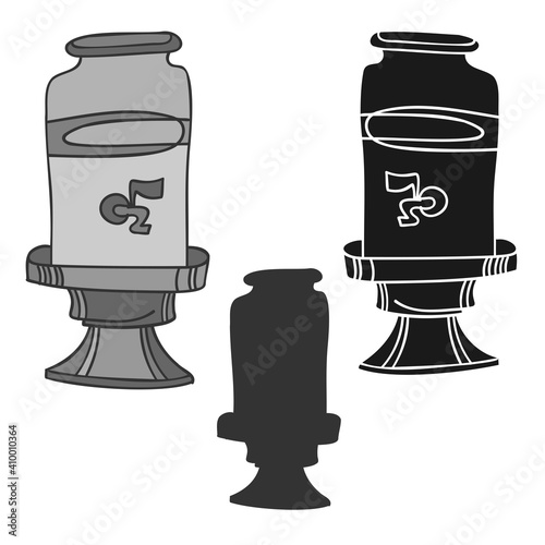 Isolated vector black and white illustration design of lined beverage dispenser