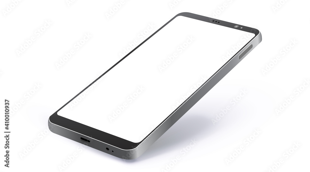 Black Mobile Phone Realistic Vector Mockup With Perspective View. Smartphone Screen Isolated on White Background. Black Mobile Phone Realistic Vector Mockup With Perspective View. Smartphone Screen Isolated on White Background.