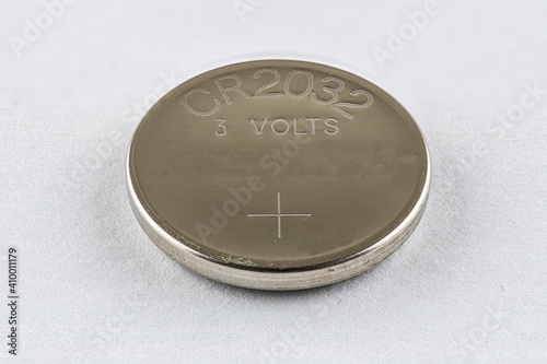 A CR2032 button cell lithium battery photo