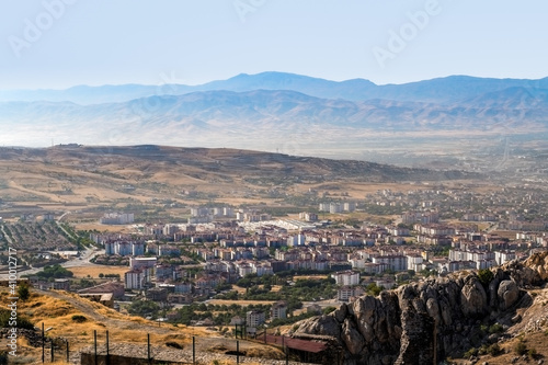 Panoramic city view of Elazig from Harput castle, Elazig, Turkey photo