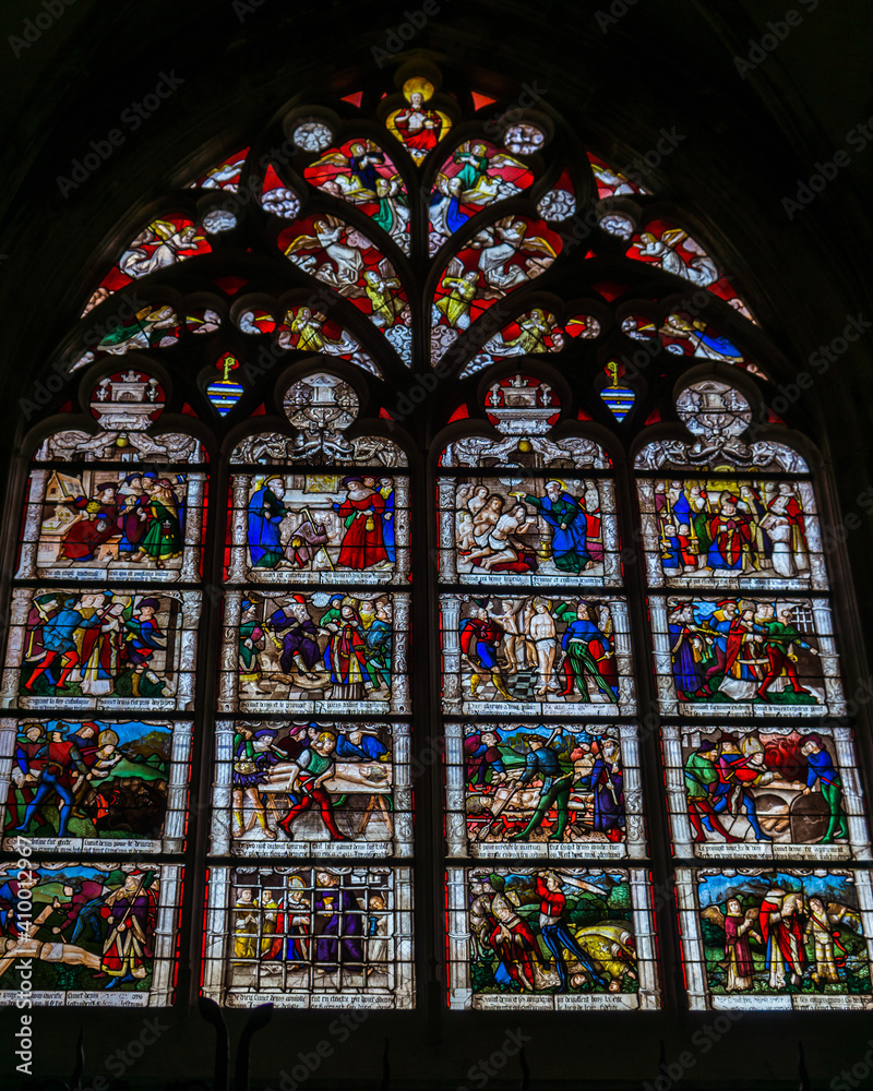 Stained glass windows inside the Cathedral of Bourges (Berry, France), a gothic wonder listed as a UNESCO World Heritage site