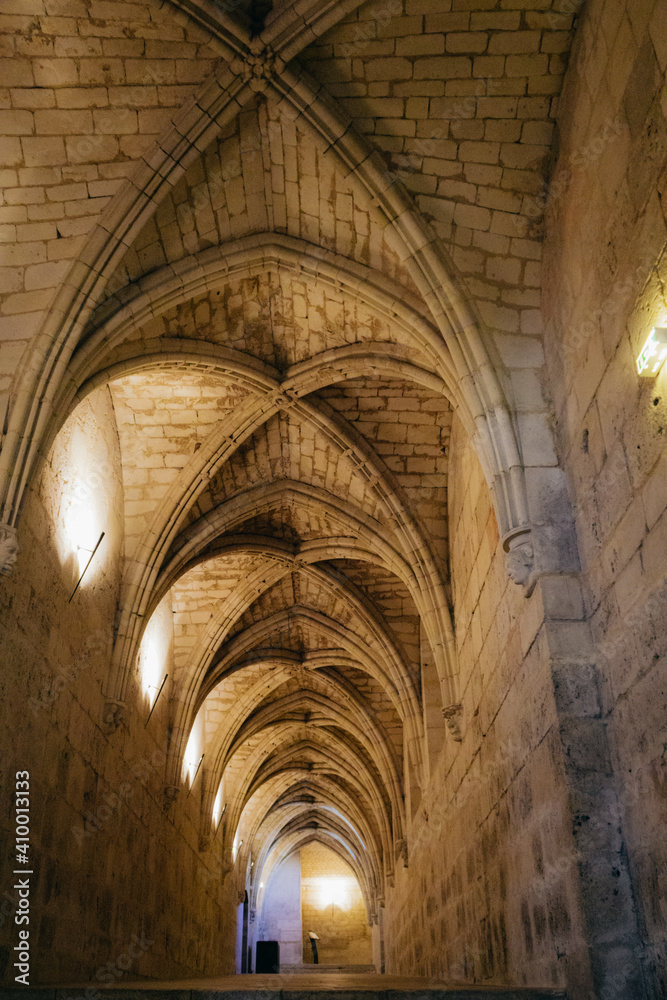 the dark corridor leading to the crypt of the Cathedral of Bourges (Berry, France), a gothic wonder listed as a UNESCO world heritage site