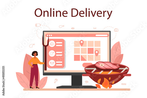 Steak online service or platform. People cooking tasty grilled