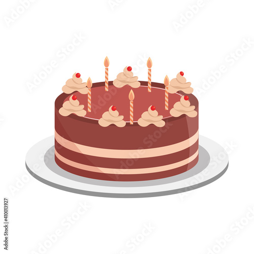 birthday cake chocolate creme and burning candles