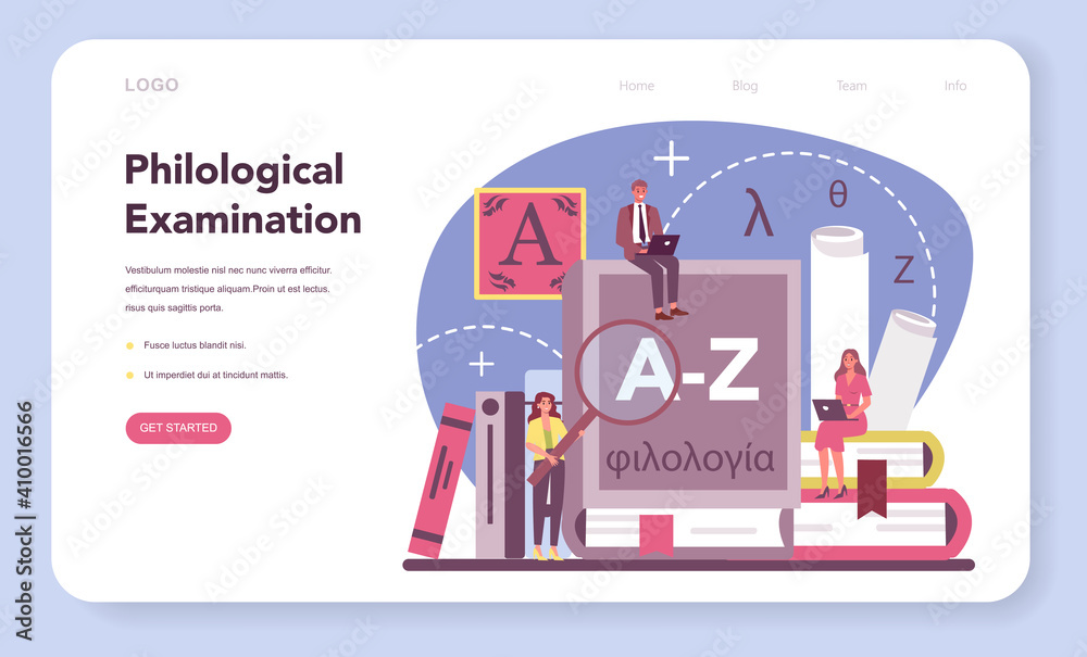 Fototapeta premium Philologist web banner or landing page. Professional scientist
