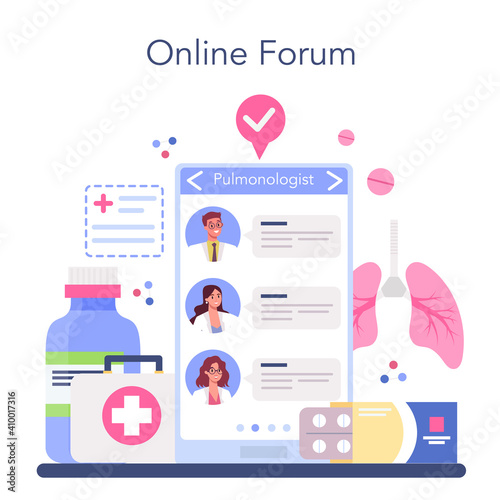 Pulmonologist online service or platform. Idea of health