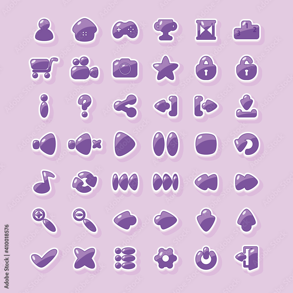 Icons for the interface design of mobile games and applications (user, settings, navigation). Icons for the interface design of mobile games and applications (user, settings, navigation).