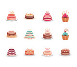 birthday delicious baked cakes cupcakes decorated confectioneries with glaze
