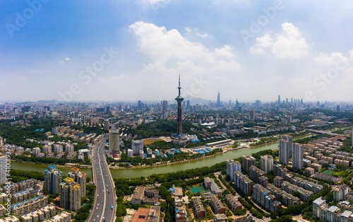 Aerial view of urban Nanjing city in a sunny day © SN