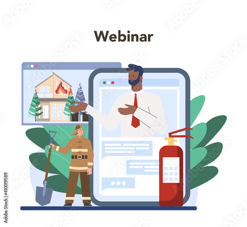 Fireman online service or platform set. Professional fire brigade