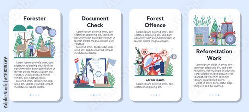Forester mobile application banner set. Wood protection and rehabilitation.