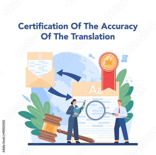 Certification of translation. Notary signing and legalizing paper