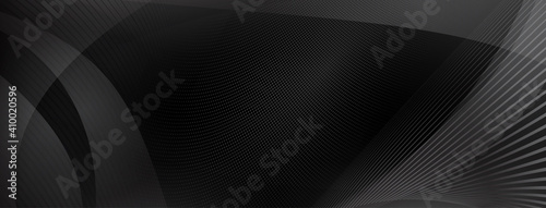 Abstract background made of curves and halftone dots in black and gray colors