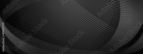 Abstract background made of curves and halftone dots in black and gray colors