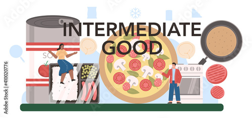 Intermidiate good production typographic header. Frozen semi-processed