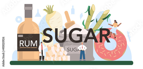 Sugar typographic header. Saccharose and fructose extracted from sugar