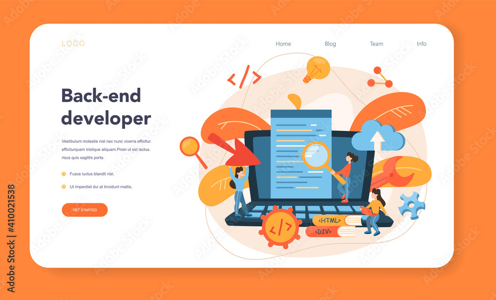 Back end development web banner or landing page. Software Back end development web banner or landing page. Software