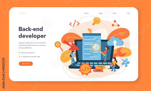 Back end development web banner or landing page. Software