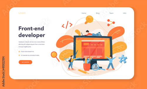 Front-end development web banner or landing page. Website