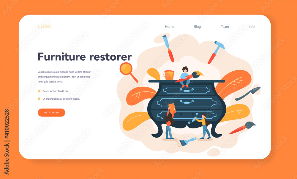 Fototapeta premium Restorer web banner or landing page. Artist restores an ancient
