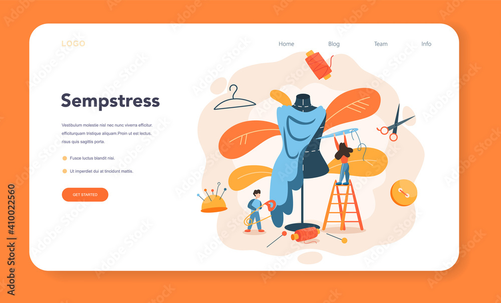 Seamstress or tailor web banner or landing page. Professional Seamstress or tailor web banner or landing page. Professional
