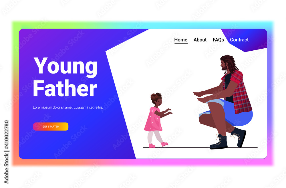 african american father playing with little daughter parenting fatherhood concept dad spending time with his kid horizontal copy space full length vector illustration