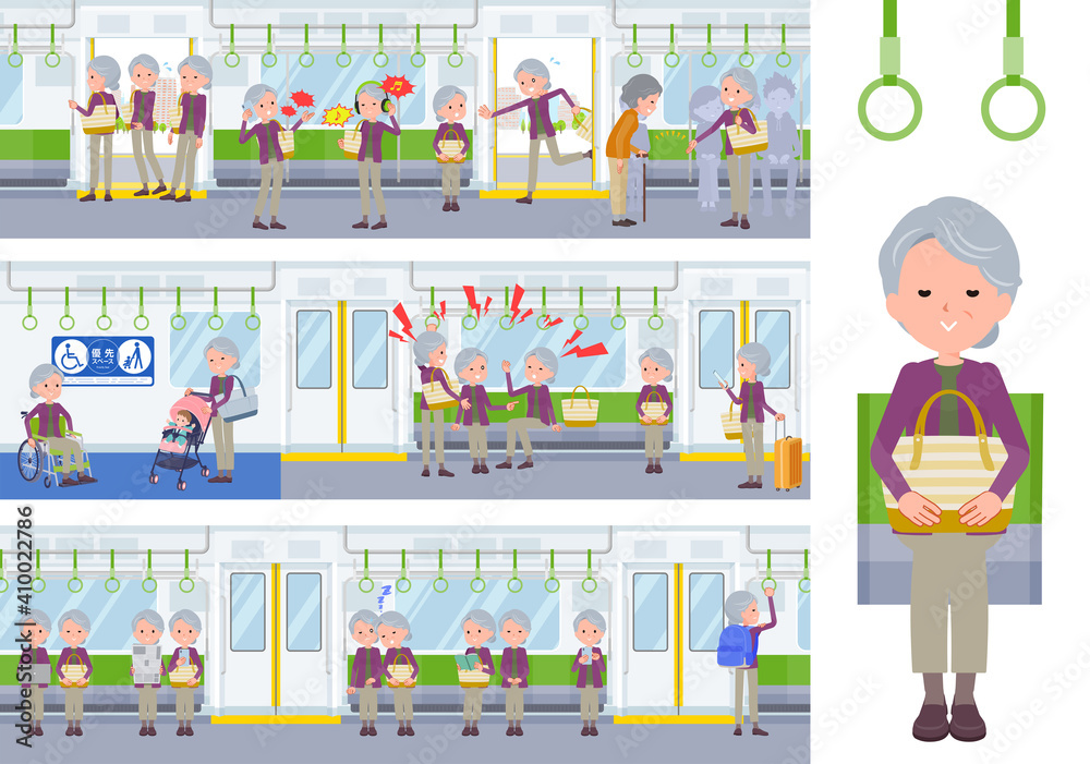 flat type Purple clothes grandma_on-the-train-sitting