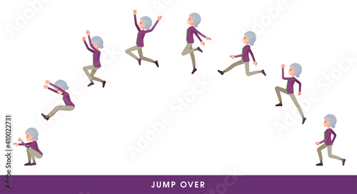 flat type Purple clothes grandma_jump-over