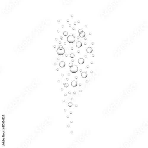 Air bubbles in fizzy drink, carbonated water, soda, lemonade, sparkling wine. Underwater oxygen bubbles rising up in sea or aquarium. Vector realistic illustration.