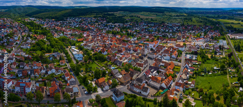 Aerial view of the city Kleinwallstadt in Germany on sunny day in spring. 