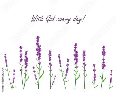 With God every day, minimalist poster, beautiful banner, art, greeting design, wording design, inspirational life quote, lavender decoration, wall decor, modern print, home decor, vector illustration