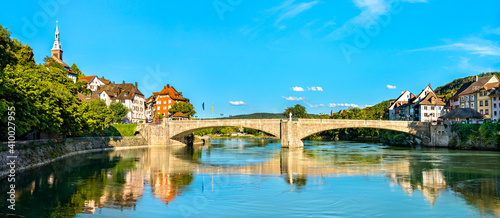 Fototapeta Naklejka Na Ścianę i Meble -  Bridge of Laufen across the Rhine River in Laufenburg, Switzerland and Germany