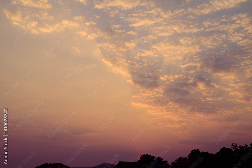 Beautiful vanilla sky with cloud before sunset above trees Beautiful vanilla sky with cloud before sunset above trees