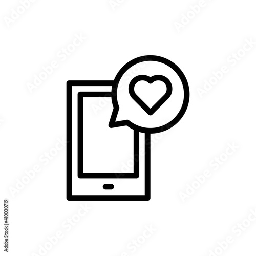 smartphone icon with love illustration in line style isolated on white background. sign symbol for valentine's day. love chat design. EPS 10