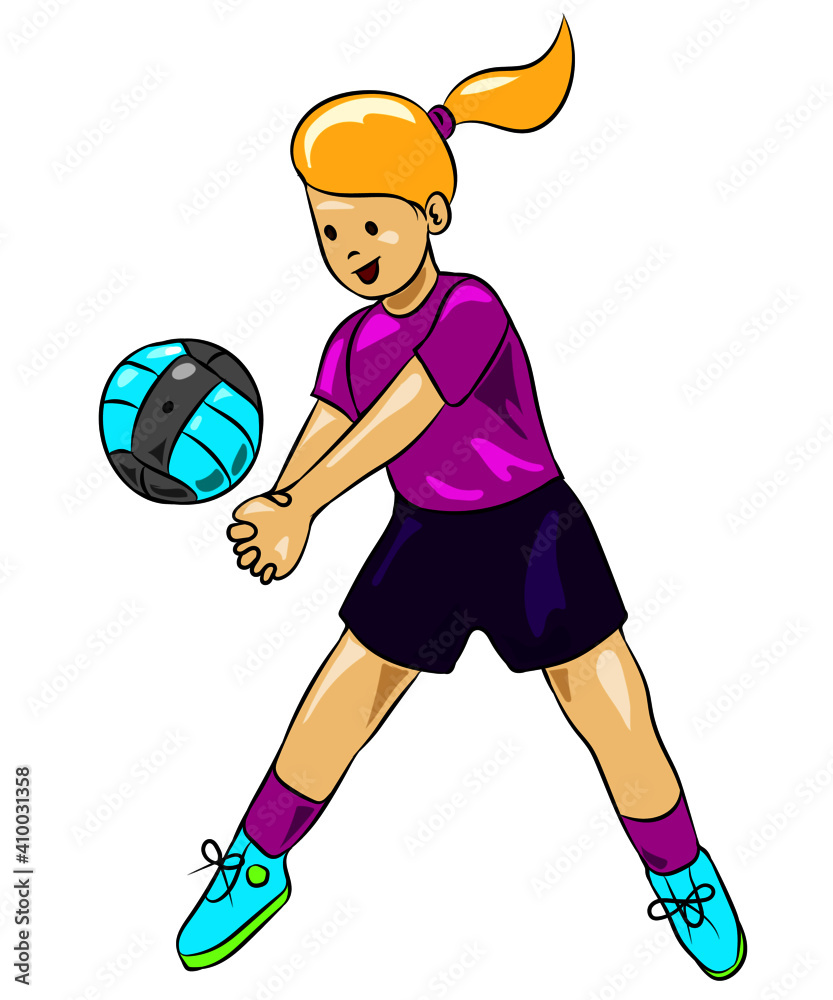 cute young girl playing volleyball with uniform