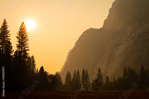 Unique view of layers of mountains and trees at Yosemite