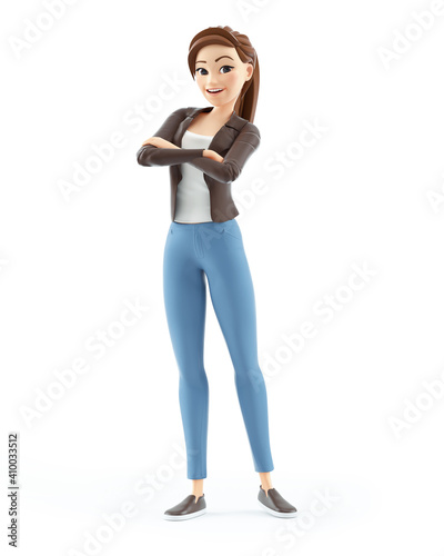 3d cartoon woman arms crossed