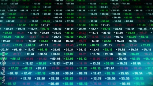 Financial stock market numbers. Business success and growth concept. Abstract economy data on screen display. Loop animation.