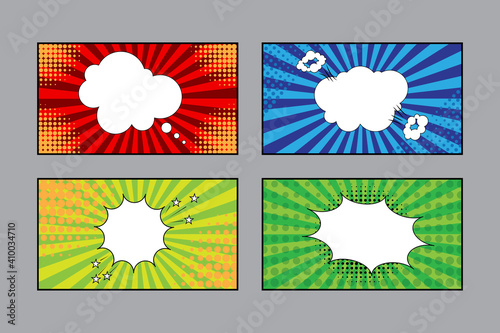 Retro pop art pattern with colored bubble explosions set on halftone background. Vector illustration. Stock image. EPS 10.